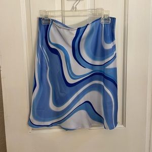 Blue Swirl Satin Mini Skirt